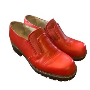 Women 39 Geier Wally Austria Red Leather Shoes Platform Loafers